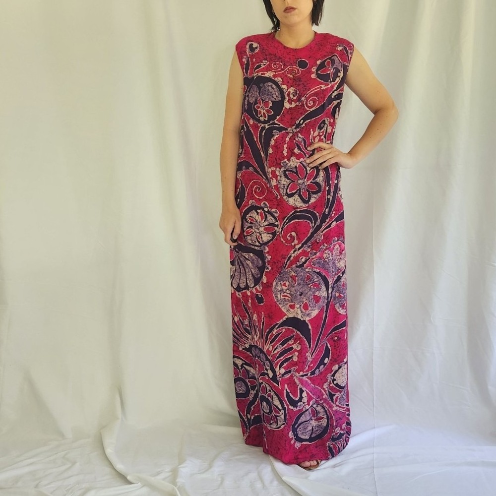 70s(?) Pink‎ and Purple Silk(?) Maxi Dress